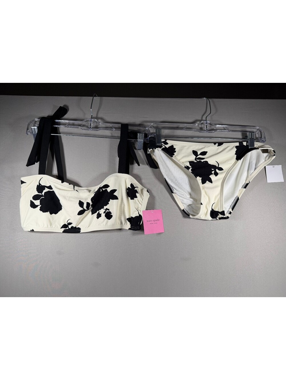 Kate Spade New York Ivory and Black Floral Bikini Set Large NWT